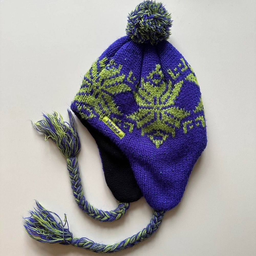 Marmot purple & green winter hat. Super cozy and warm.